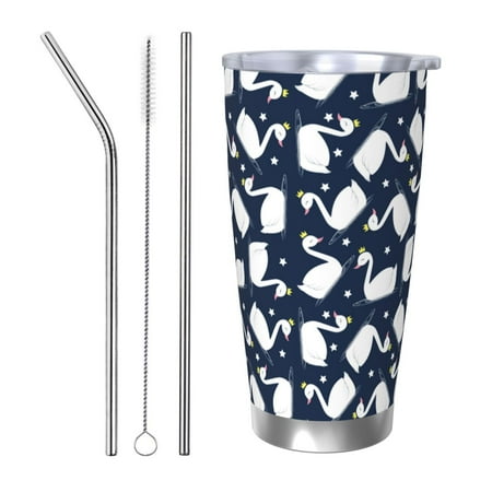 

Cauagu Swan Pattern 20oz Tumbler Stainless Steel Vacuum Insulated Tumbler with Lid Insulated Coffee Mug Thermal Cup with Splash Proof Sliding Lid-Straw Three-piece Set