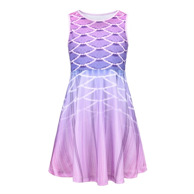 Robes de Printemps pour Filles, Robe Sans Manches à Col Rond pour Enfants, Imprimé Floral, Décontractée, Plage, Fête, Violette, 11-12 Ans