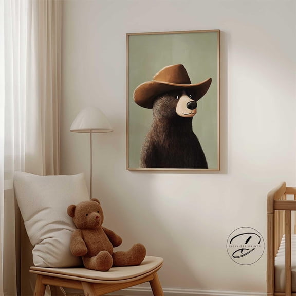 Bear Cowboy Nursery Wall Art, Cowboy Print, Toddler Boy Room Decor, Playroom Decor, Room Decor, Western Print, Art Home Decor #42, Unframed Poster Size 8x12