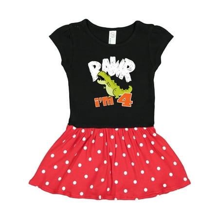 

Inktastic RAWR I m 4! Baby Tyranosaurus Rex Gift Toddler Girl Dress
