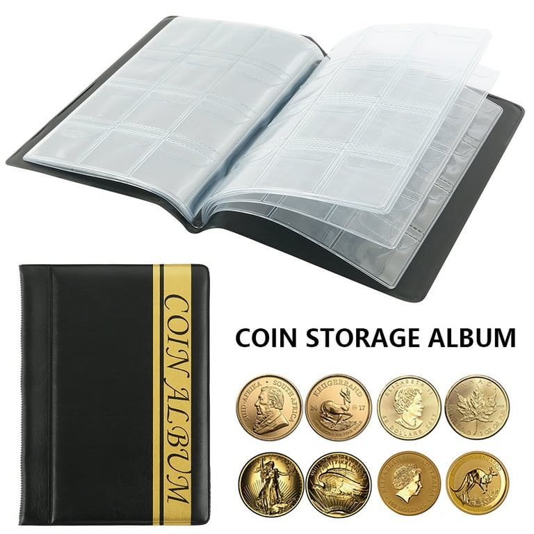 HOTBEST 120 Pockets Coin Storage Album Coin Collection Holders Book for Collectors  Gifts Supplies Black 