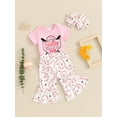 thumbnail image 3 of Bagilaanoe 3pcs Newborn Baby Girl Summer Pants Set Short Sleeve Romper Tops + Print Flare Trousers + Headband 3M 6M 12M 18M Infant Casual Clothes, 3 of 7