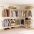 thumbnail image 2 of ROGALIS H4 Wall Mounted Clothes Rack, Industrial Pipe Closet Organizers System with 4 Telescopic Rod & 2 ordinary rods & 8 Shelves, Gold, 2 of 9