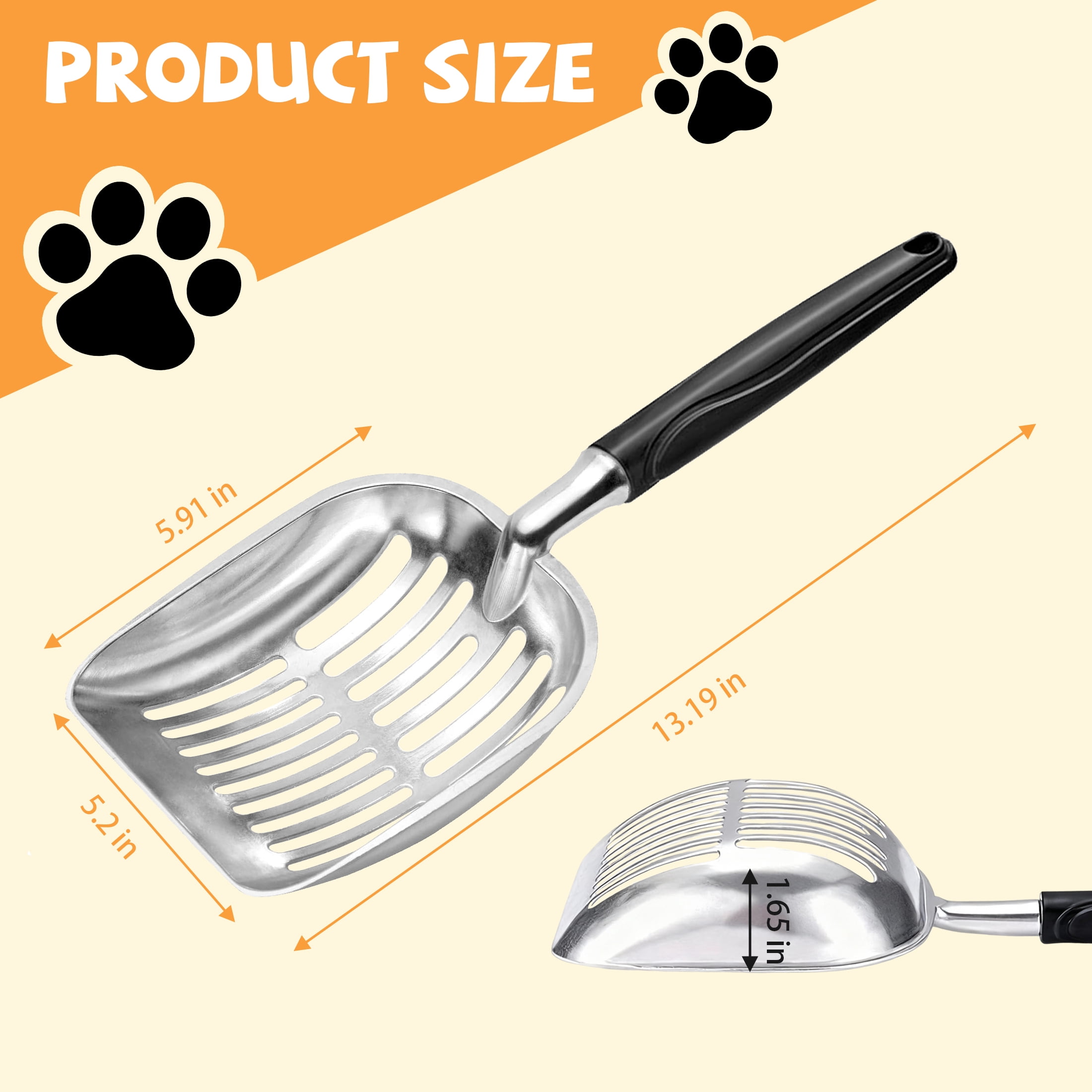 Cat Litter Scoop, Metal Cat Scooper with Deep Shovel and Long Handle, Poop Sifting, Kitty Litter Scooper for Cat Litter Box