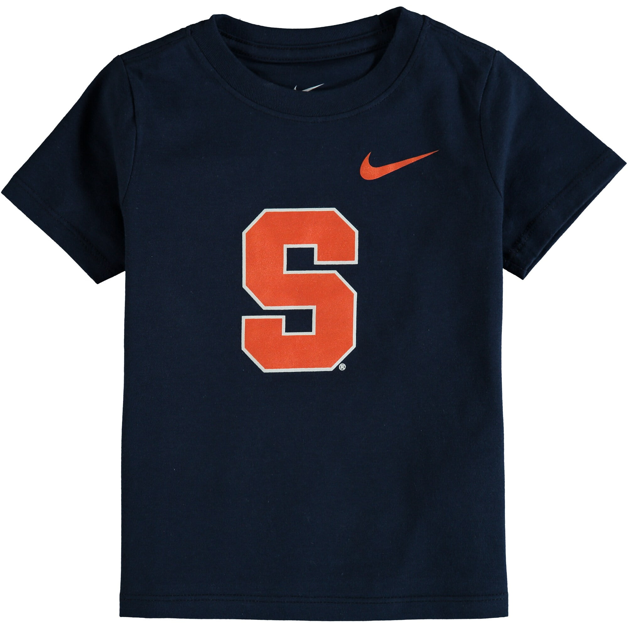 navy blue and orange nike shirt