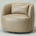 thumbnail image 2 of 34" Wide Swivel Faux Leather Armchair No Assembly Upholstered PU Leather Swivel Accent Chairs with Toss Pillow for Living Room Office Lounge (Khaki, Single), 2 of 15