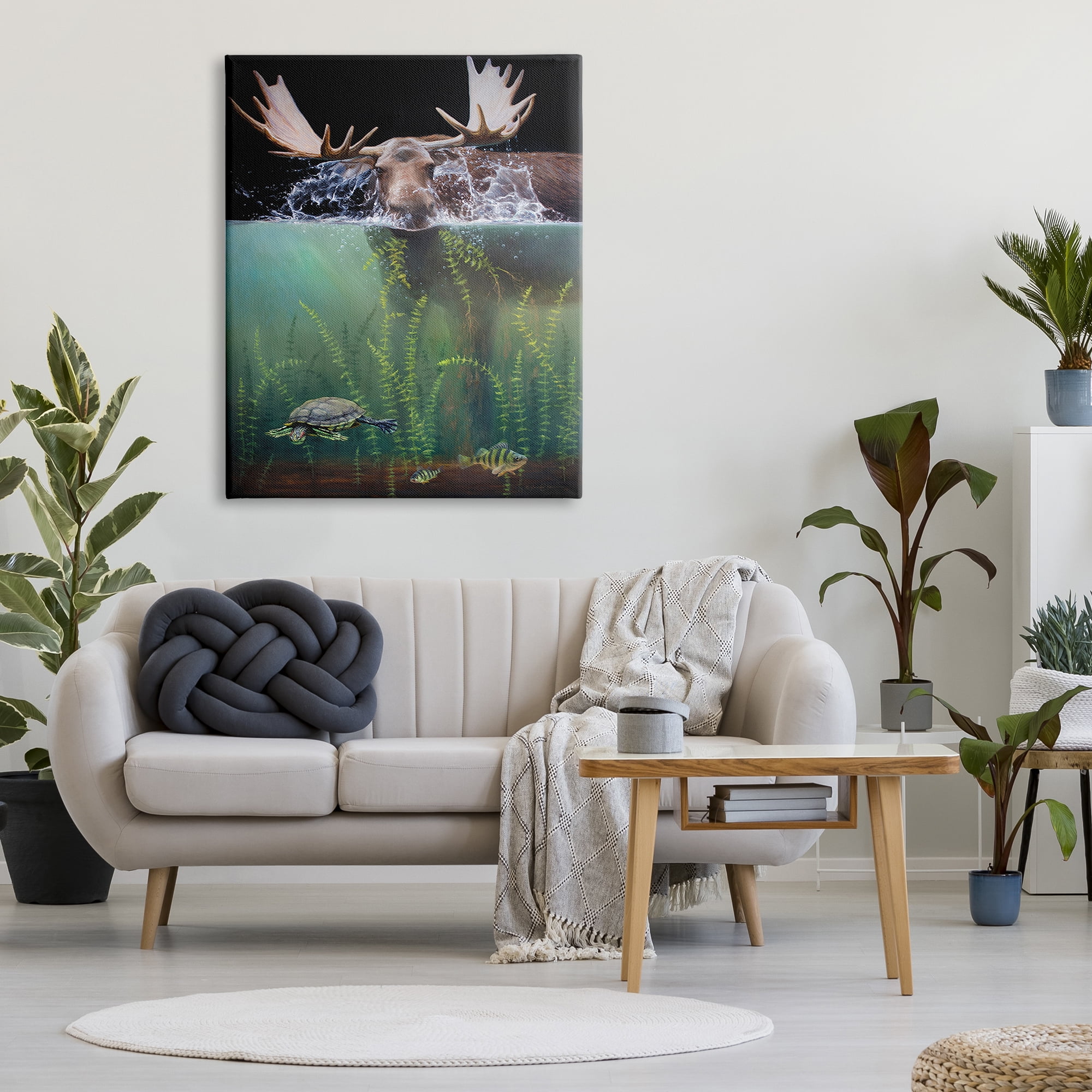 Stupell Industries Moose Underwater View Animals & Insects Painting Gallery Wrapped Canvas Art Print Wall Art, 36 x 48