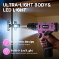 thumbnail image 4 of Pink Cordless Drill Set for Women, 12V Lightweight Electric Drill & Driver w/ 1.5Ah Battery & Charger, 21+1 Torque, 180 in-lbs, 30+ Bits, Ideal DIY Gift, 4 of 8