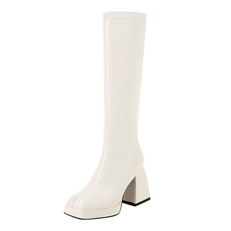 

Bkolouuoe Thigh High Stretch Boots Wide over Knee Womens Size Heels Ladies Autumn And Winter Fashion Handsome Retro for Women Lace up with Heel