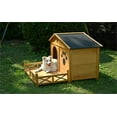 thumbnail image 4 of 48" Wooden Dog House Outdoor with Porch, Dog Kennel with Water-Resistant Asphalt Roof and Fencing, Indoor & Outdoor Dog Crate with Paw Print, Medium, Nature, 4 of 9