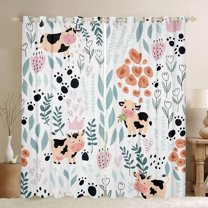 Homewish Kawaii Cow Curtains Pack of 2 (42x84 Each) for Child Boys Girls,Chic Floral Flower Curtains Blackout,Cartoon Animal Bedroom Curtains,Super Cozy Room Decor