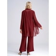 thumbnail image 3 of LiiYii Women 3 Piece Chiffon Pant Suits Plus Size Mother of The Bride Outfits Wedding Guest Dress Suits Evening Party Gowns Burgundy-B L, 3 of 7