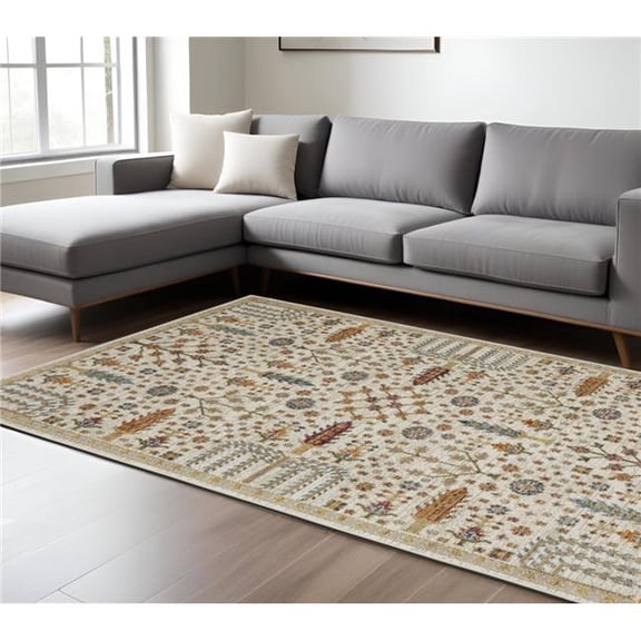 HomeRoots 576423 8 x 11 ft. Oriental Rectangle Area Rug, Ivory & Gold
