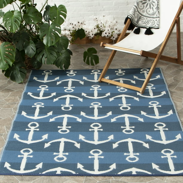 Mainstays 5'x7' Blue Anchor Plastic Reversible Outdoor Rug - Walmart.com