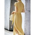 thumbnail image 2 of Lace-Up Mulberry Silk Light Yellow Holiday Style Silk Dress, Yellow, Medium, 2 of 5