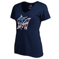 thumbnail image 2 of Women's Navy Miami Marlins Logo Banner Wave V-Neck T-Shirt, 2 of 3