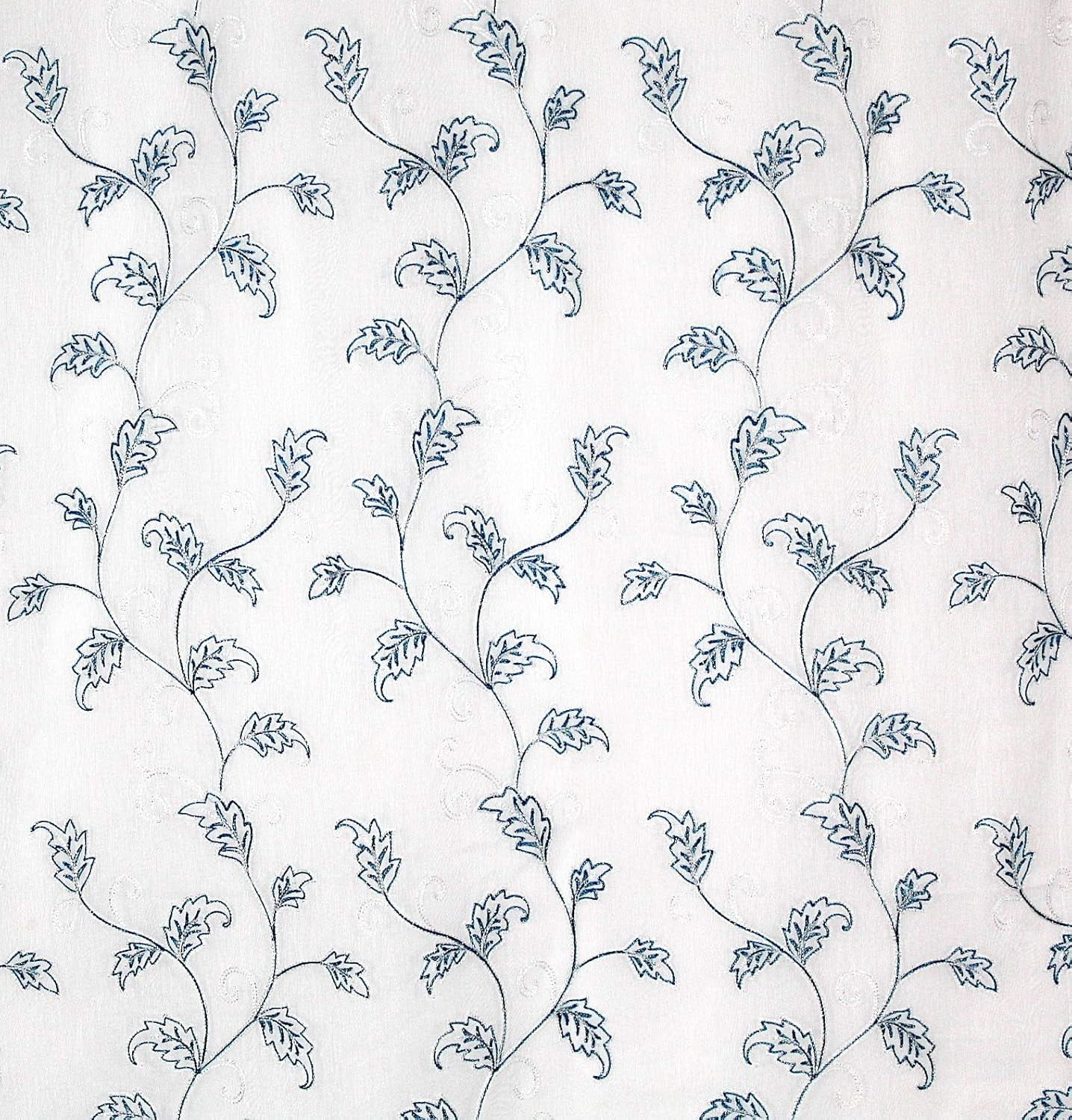 Serafina Home Decorative Sheer Fabric Shower Curtain: Two Toned Teal and White Embroidered Leaves with Metallic Threading (White/Teal) 70 x 72