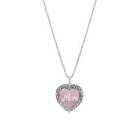 Finecraft Mother of Pearl Crystal Heart Mom Pendant in Sterling Silver,18"