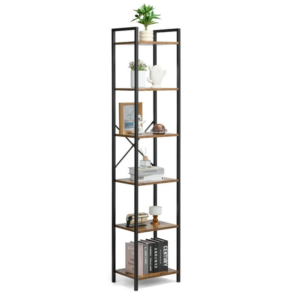 VEVOR Metal Bookshelf, 6-Tier Industrial Bookcase, Tall Narrow Rustic Vintage Storage Bookshelf with Open Shelves, Freestanding Display Shelving Unit Storage Rack, for Living room, Bedroom & Office