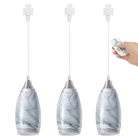 Kiven 3-Light H-Type track lighting pendants Dimmable,Modern h track pendant lights with Grey Marble Glass Lampsade,Decorative Track Lighting Fixture