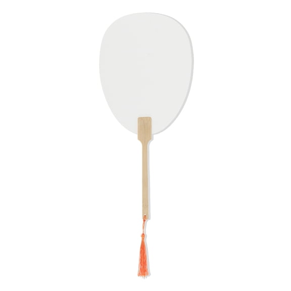 Unique Bargains 1Pc Portable Double-Sided Long Handle Round Xuan Paper Folding Fan for Wedding Xuan Paper Bamboo White [Double-Sided Long Handle Round Xuan Paper Beauty]