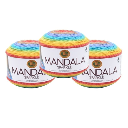 UPC: 0842093116905 | Lion Brand Yarn Mandala Sparkle Hercules Metallic Self-Striping Light Acrylic Multi-Color Yarn 3 Pack