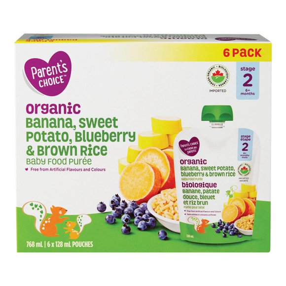 Parent’s Choice Organic Banana, Sweet Potato, Blueberry& Brown Rice Baby Food Purée