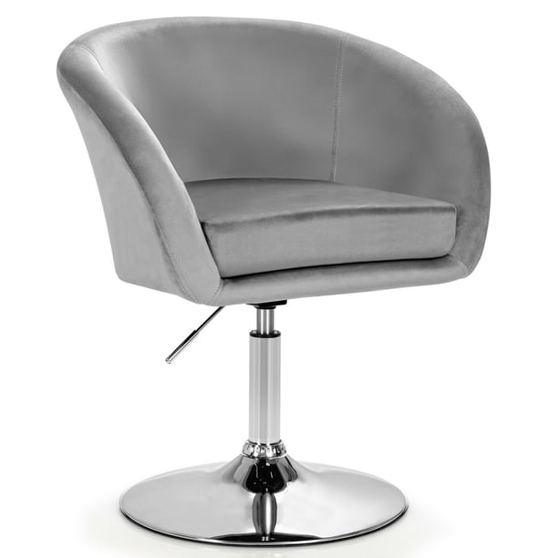 Costway Silla de Tocador de Terciopelo Moderna, Taburete de Maquillaje Ajustable Giratorio 360 Grados, Silla de Ocio con Respaldo & Base de Metal para Salón, Dormitorio y Oficina, Rosa/ Verde/ Gris