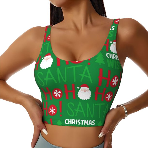 Balery Cute Santa Sujetadores deportivos con espalda cruzada para mujer, acolchados, sin costuras, de alto impacto, ideales para yoga, gimnasio, entrenamiento y fitness.-Large