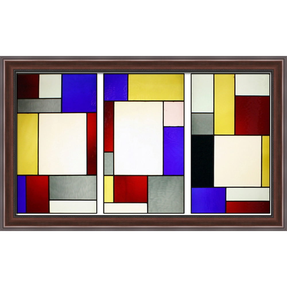 Tripartite stained glass window 40x24 Large Walnut Ornate Wood Framed ...