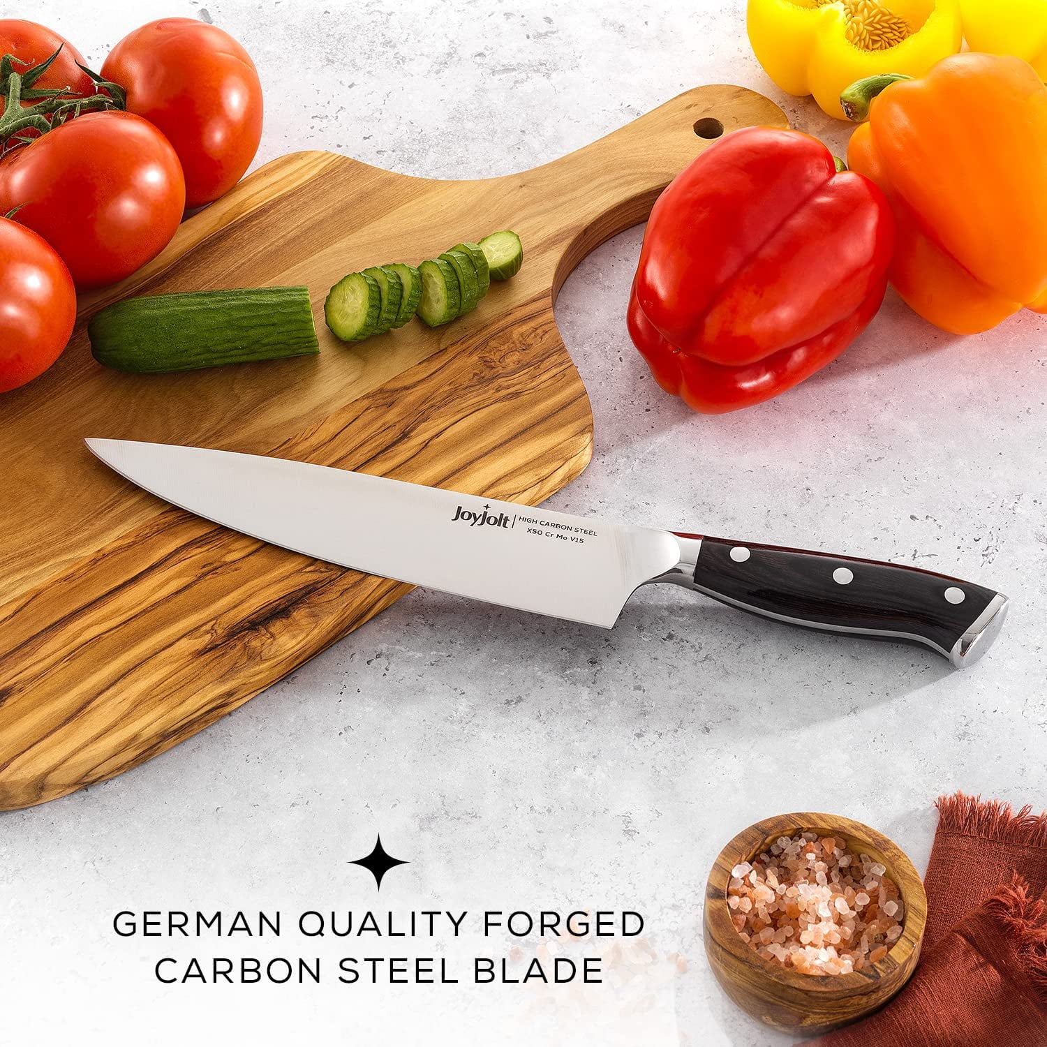 JoyJolt 8-in Chef Knife High Carbon Steel Kitchen Knife