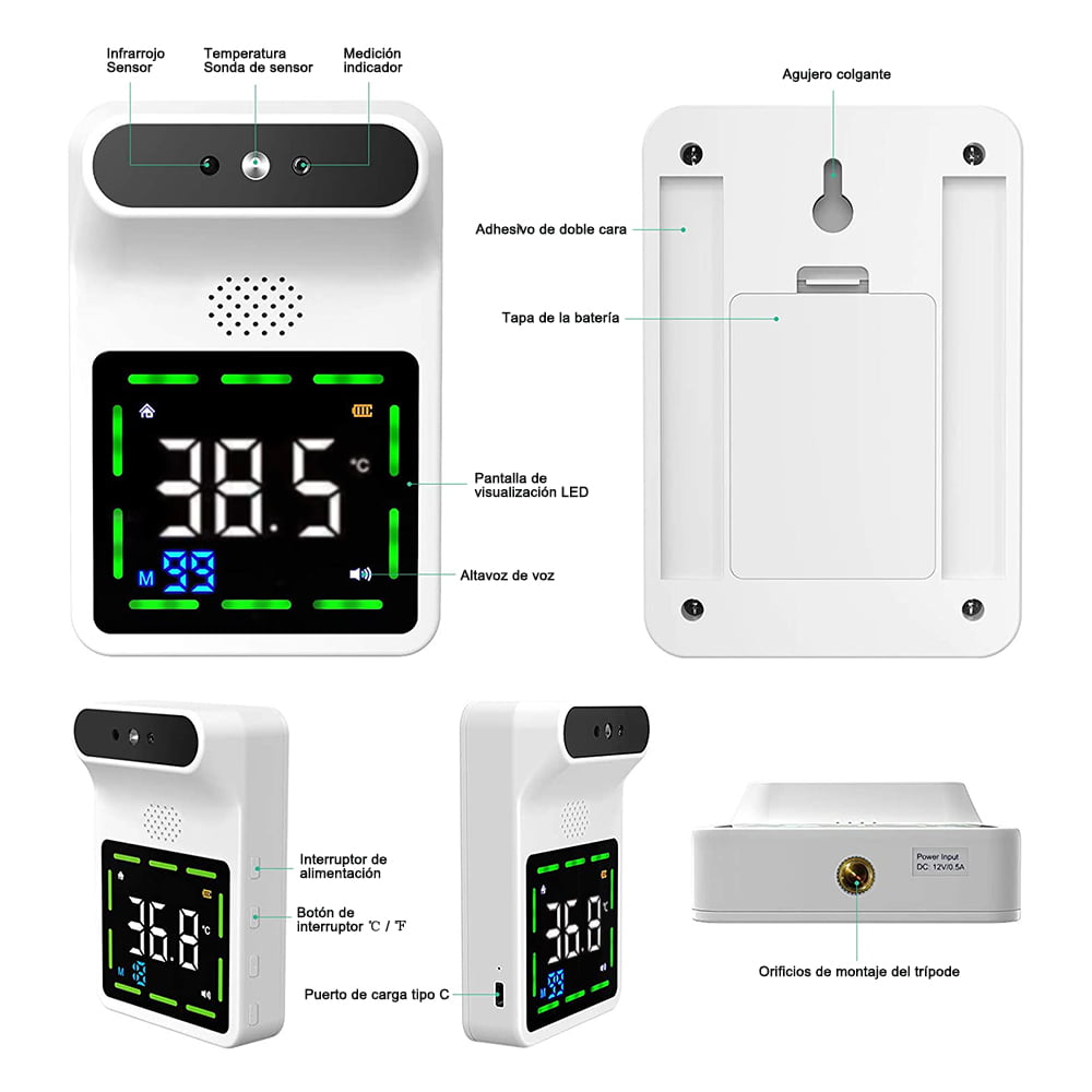 termómetro de frente infrarrojo Termómetro digital con alarma de fiebre pantalla LCD niños y adultos Termómetro de frente sin contacto para bebés 