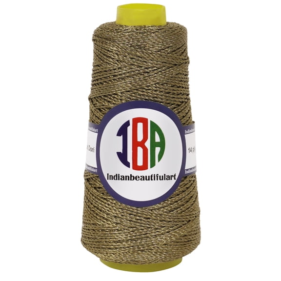 IBA Indianbeautifulart Metallic Thread For CraftsTwistedCordFor MacrameTwistedRope For Handmade Art DIY Projects Wall Art Decorations Pack of 1 |Olive Gold