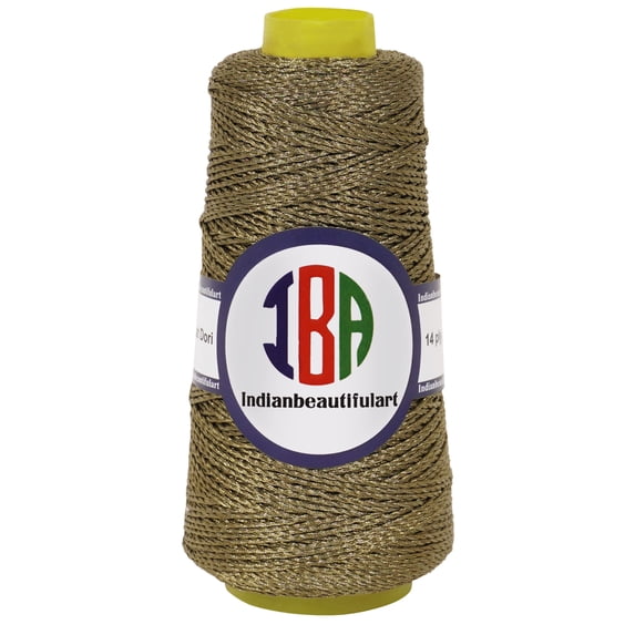 IBA Indianbeautifulart Metallic Thread For CraftsTwistedCordFor MacrameTwistedRope For Handmade Art DIY Projects Wall Art Decorations Pack of 1 |Olive Gold