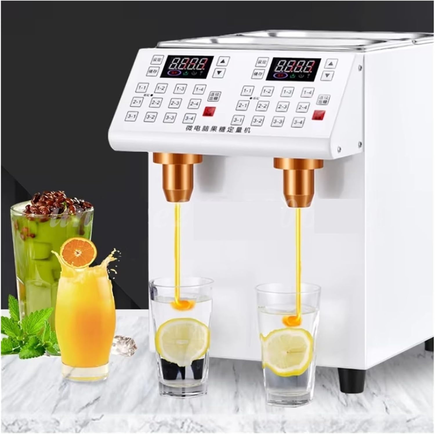 Gamvdout Soda Dispenser Machine, Fructose Dosing Machine Double Cylinder Fructose Machine Small Automatic Syrup Dosing Machine Milk Tea Shop Special Equipment