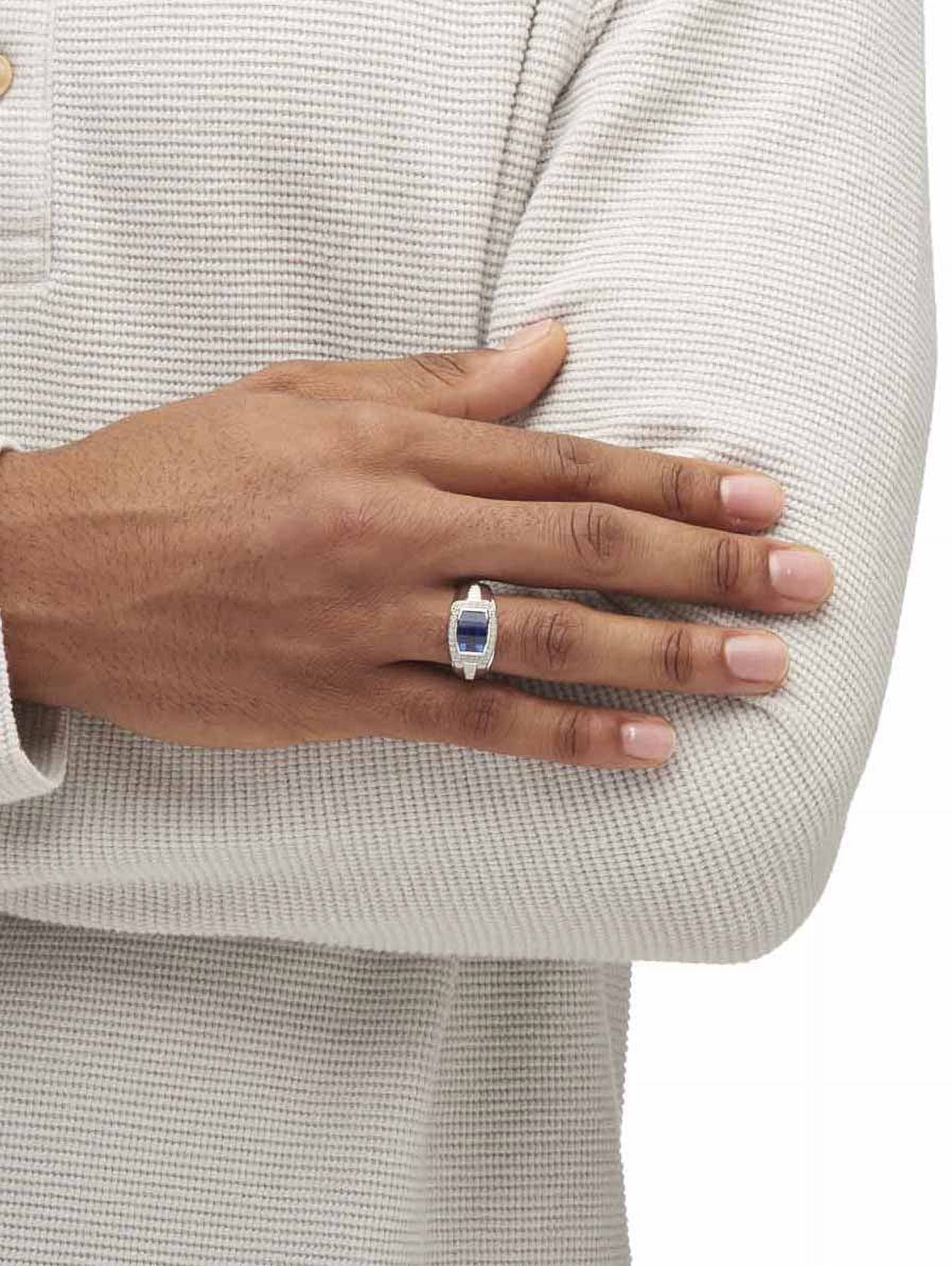 PalmBeach Jewelry Men's Created Ceylon Blue and White Sapphire Ring 3.31 TCW in 18k Gold-Plated or Platinum-Plated Sterling Silver