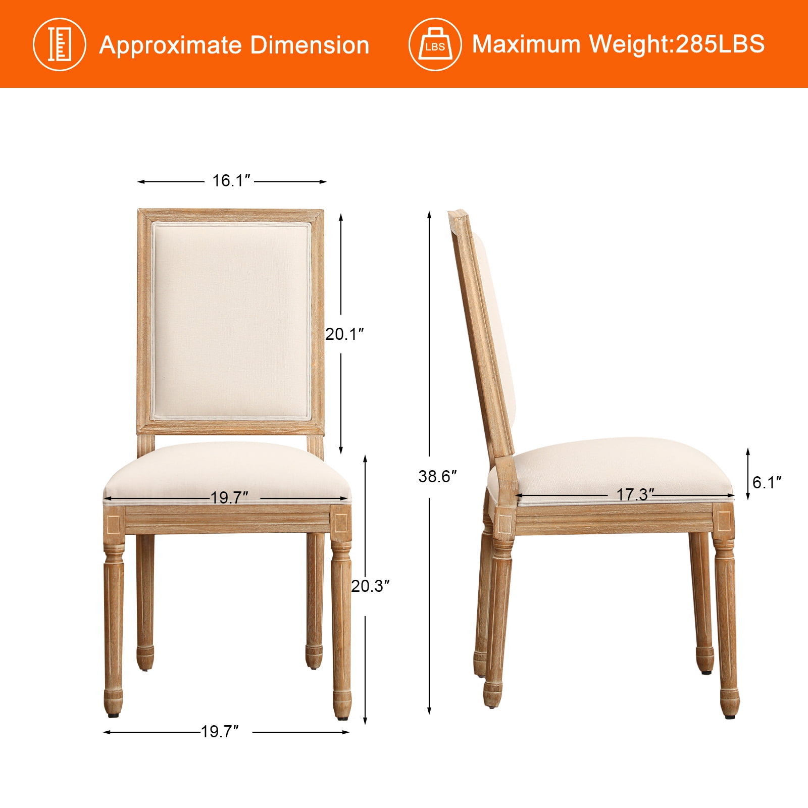 Furniliving French Country Dining Chairs Set of 2, Dining Room Chairs with Rubber Wood Legs, Beige