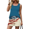 thumbnail image 4 of Iaqnaocc Two Piece Sets for Women 4th Of July Summer American Flag Striped Independence Day Square Neck Sleeveless Womens Tops and Shorts Travel Vacation Outfits for Women Light Blue L, 4 of 6