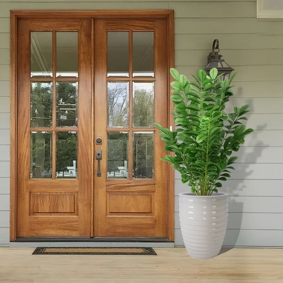 Noble House Alaric 21" Ceramic Flowerpot, Glossy Planter with Drainage Hole for Indoor Outdoor Use, Milk White