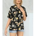 thumbnail image 3 of HAPPY BAY Button Down Shirt for Women Holidays Summer Short Sleeve Womens Button up Blouses Shirt Hawaiian Tops Vacation Beach Party Boho Shirt for Women M Ebony, Tropical, 3 of 4