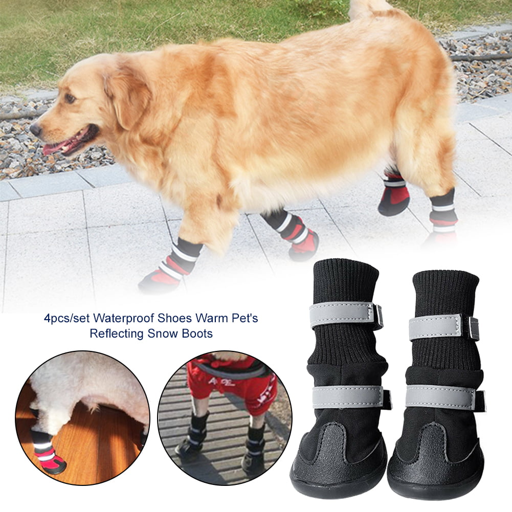 4pcs Winter Waterproof Dog Shoes Anti-slip Rain Snow Boots Fleece Padded Warm 