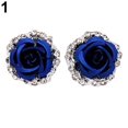 thumbnail image 4 of Grandest Birch Elegant Rose Flower Rhinestone Ear Stud Clip Earrings Women Piercing Jewelry Alloy, Rhinestone Red, 4 of 4