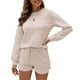 thumbnail image 1 of Conjunto de pijama para mujer, de punto, de manga larga, con top y pantalones cortos, suelto, informal, para la vida diaria, color albaricoque XL, 1 of 6