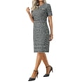 thumbnail image 4 of INSPIRE CHIC Women's Tweed Sheath Dress with Belted Short Sleeve Work 2026 Pencil Dress 2XL Black, 4 of 5