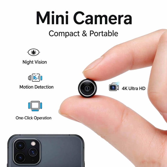 0.9 Inch Mini Pet Monitoring Camera 4K HD Wireless WiFi Magnetic Cam, Night Vision Motion Detection, Phone Remote View Cat Dog Home Monitor No Plug Recording Device