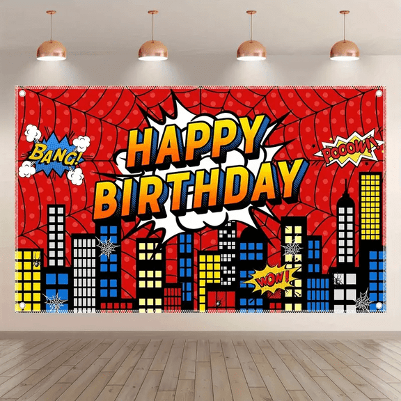 Spider-man cartoon-themed birthday flag background flag Children's party decoration items Photography photo props 150*100CM