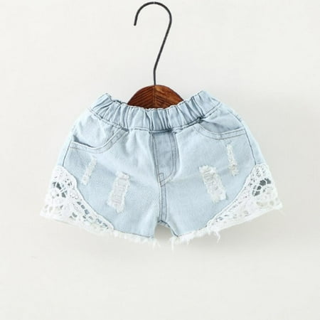 

Promotion!2-12Y Girls Lace Hole Jeans Shorts Cowboy Kids Girls Cute Shorts Jeans Short Lace Pocket Denim Shorts Children