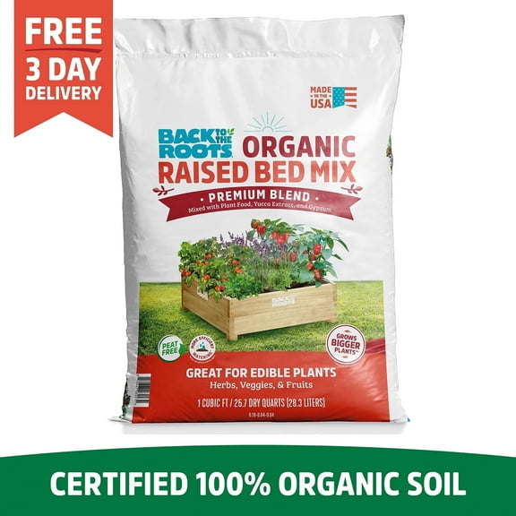 Organic Raised Bed Soil (1 cu.ft.) 100% USA Made & Peat-Free, Blended with Organic Fertilizer