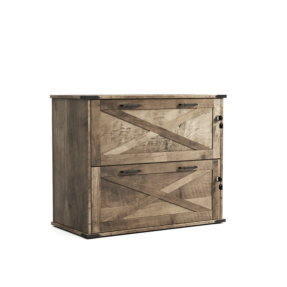 UBesGoo Farmhouse File Cabinet with 2-Drawer Wood Vertical File Storage Cabinet with Individual Lock and Rustic Metal Handles, Gray