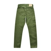 Saucezhan Mens Jeans Vulcanization Olive Green Selvedge Denim Jeans Vintage Regular Fit Taper Leg
